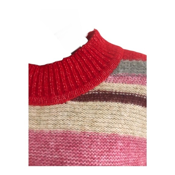 Jessica Simpson pink multi‎ striped fuzzy high crewneck sweater size small new - Picture 4 of 15